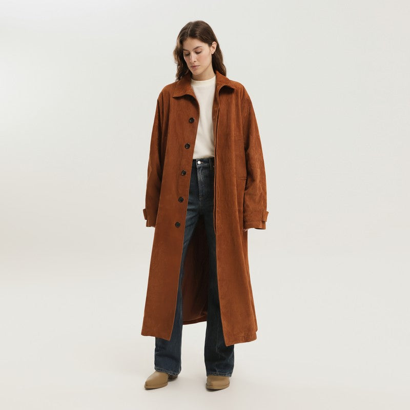 1989 STUDIO Brown Corduroy Leather Mackintosh Coat