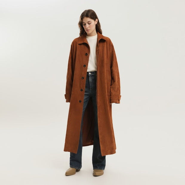 1989 STUDIO Brown Corduroy Leather Mackintosh Coat