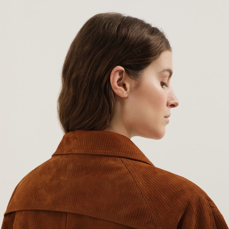 1989 STUDIO Brown Corduroy Leather Mackintosh Coat