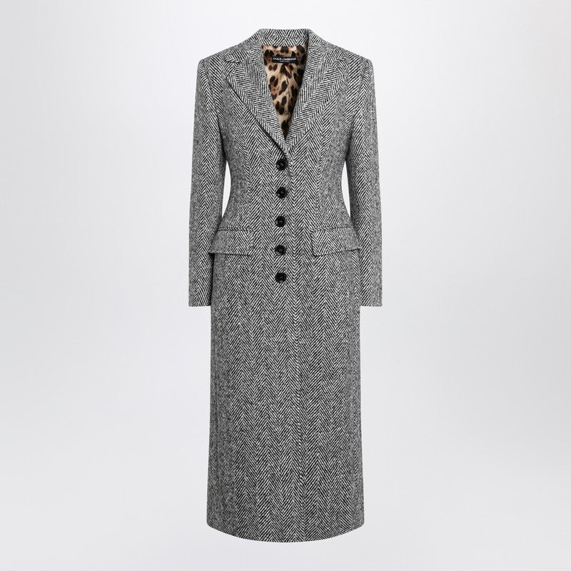 Dolce & Gabbana Single-breasted Wool Chevron Coat