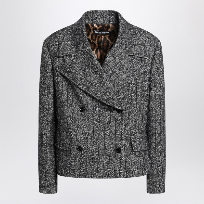 Dolce & Gabbana Dark Grey Short Oversized Striped Jacket