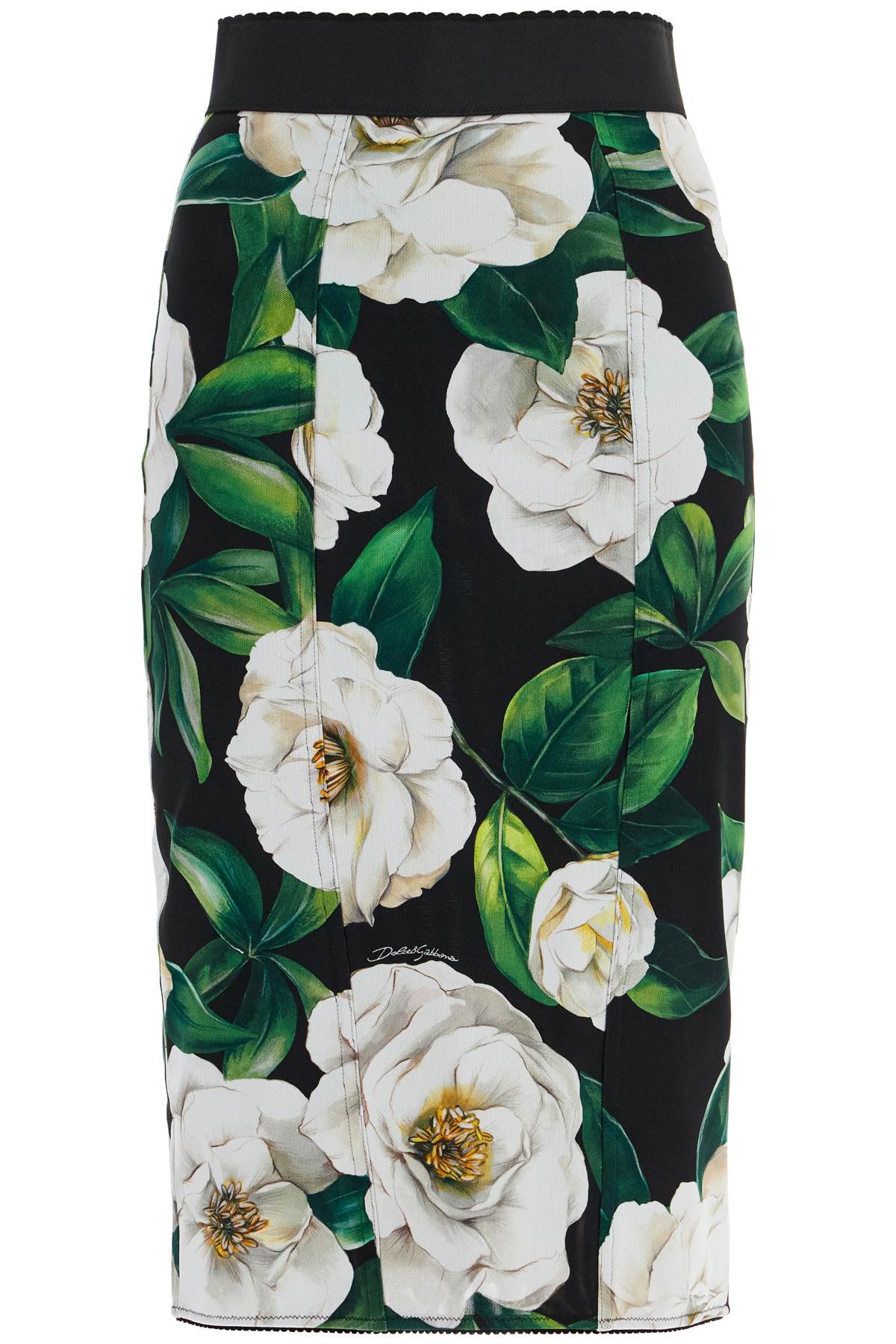 Dolce & Gabbana Black Floral Synthetic Knee-Length Skirt