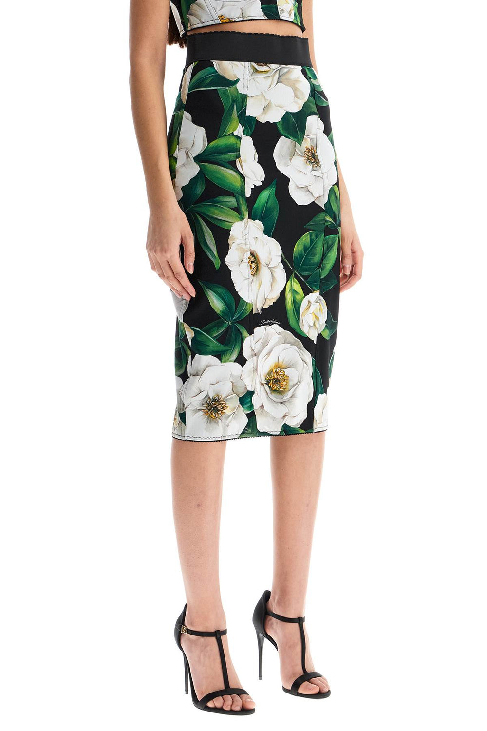 Dolce & Gabbana Black Floral Synthetic Knee-Length Skirt