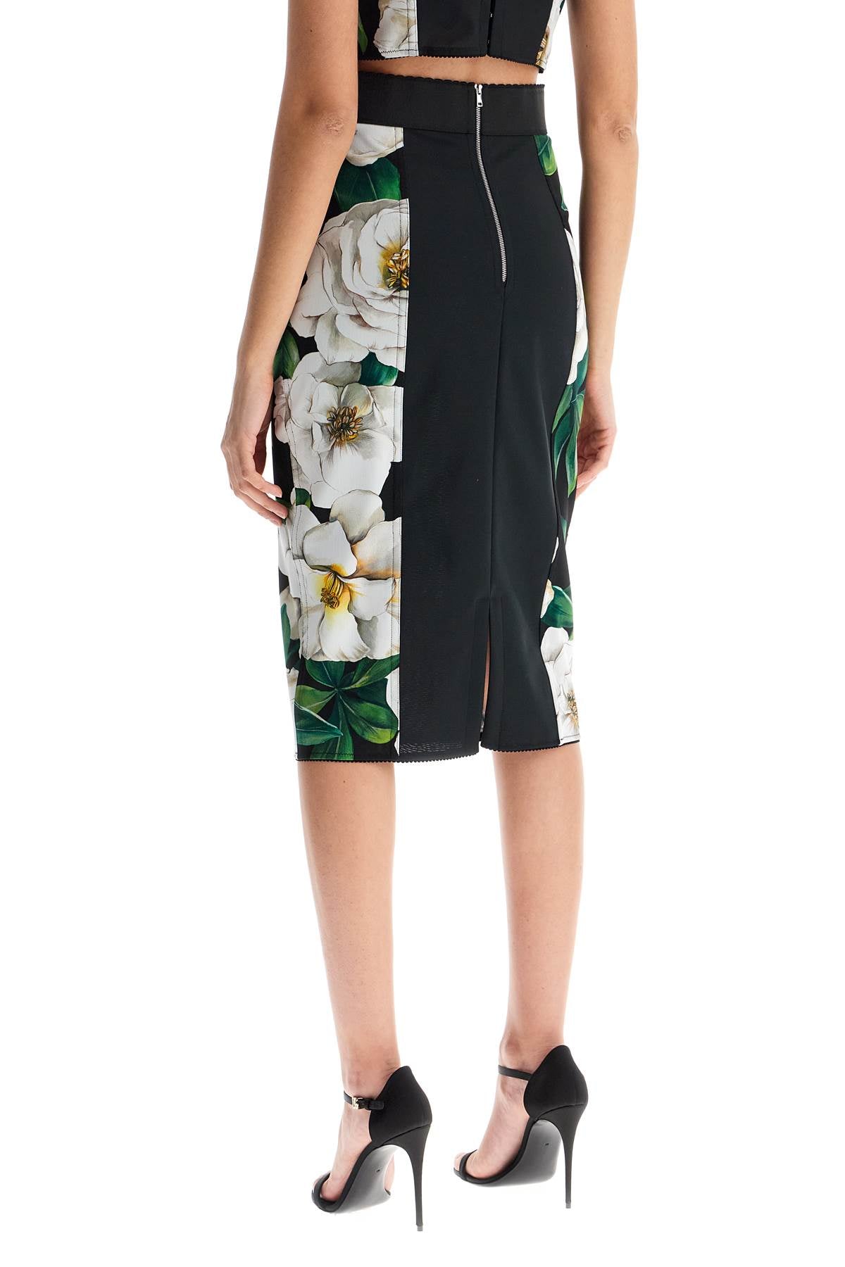 Dolce & Gabbana Black Floral Synthetic Knee-Length Skirt