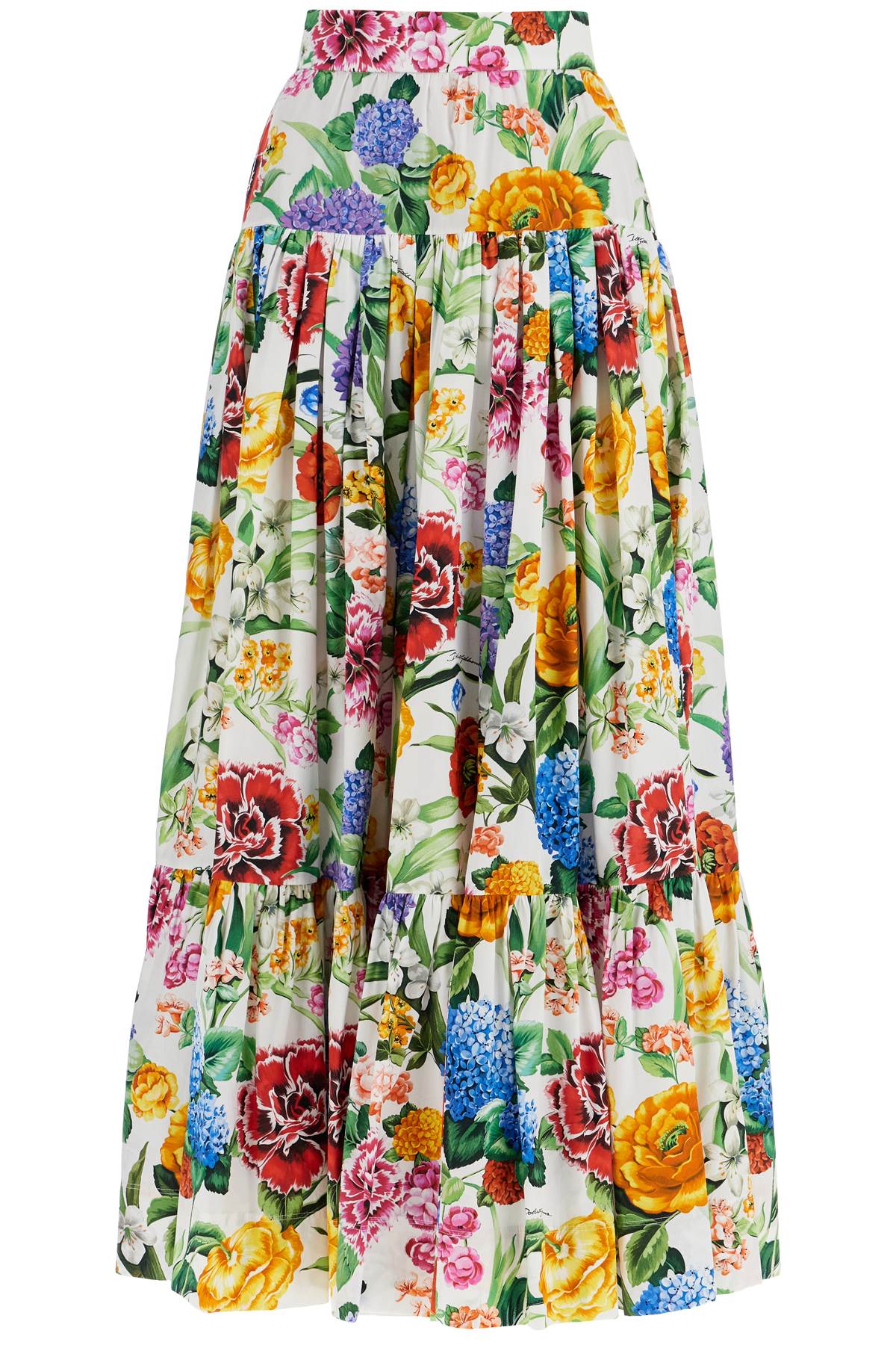 Dolce & Gabbana Maxi Skirt With High Waist In White Cotton Floral