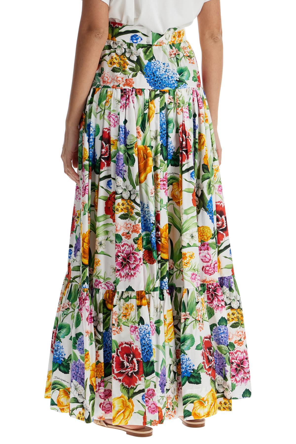 Dolce & Gabbana Maxi Skirt With High Waist In White Cotton Floral