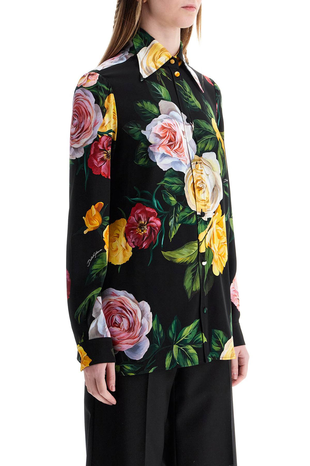 Dolce & Gabbana Black Floral Silk Shirt