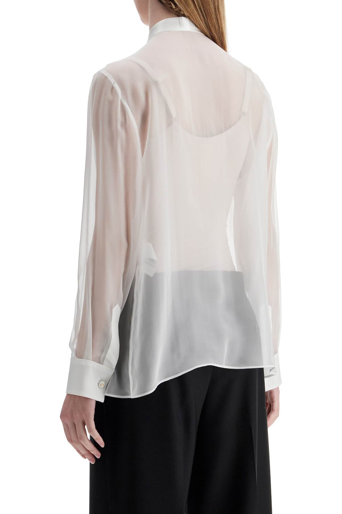 Dolce & Gabbana Optical White Silk Shirt With Mandarin Collar