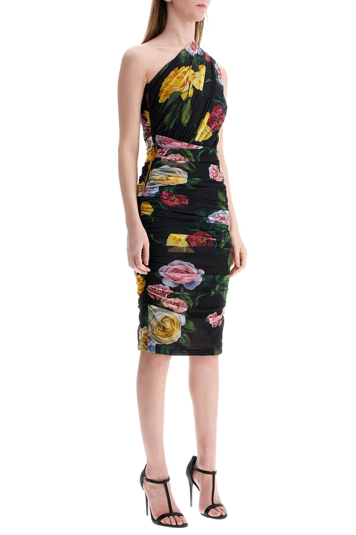 Dolce & Gabbana Elegant Black Floral Midi Dress In Polyamide