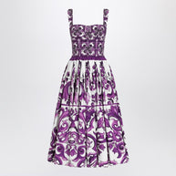 Dolce & Gabbana Dress With Purple Majolica Print In Cotton Poplin