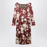 Dolce & Gabbana Burgundy Satin Dress With Floral Print