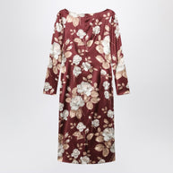 Dolce & Gabbana Burgundy Satin Dress With Floral Print