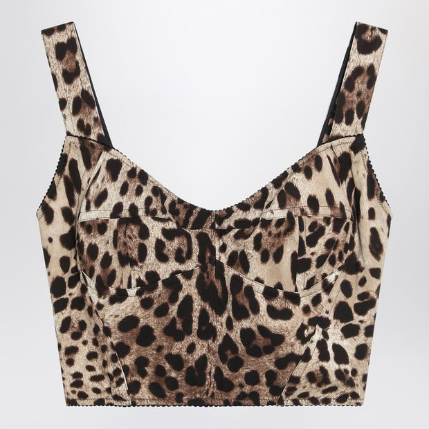 Dolce & Gabbana Charmeuse Bustier With Leopard Print