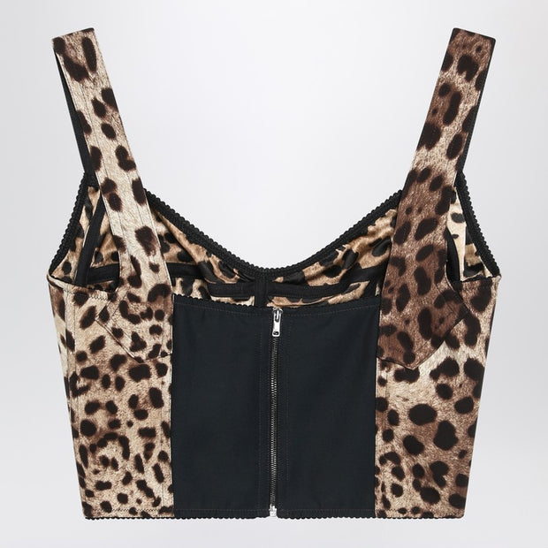 Dolce & Gabbana Charmeuse Bustier With Leopard Print