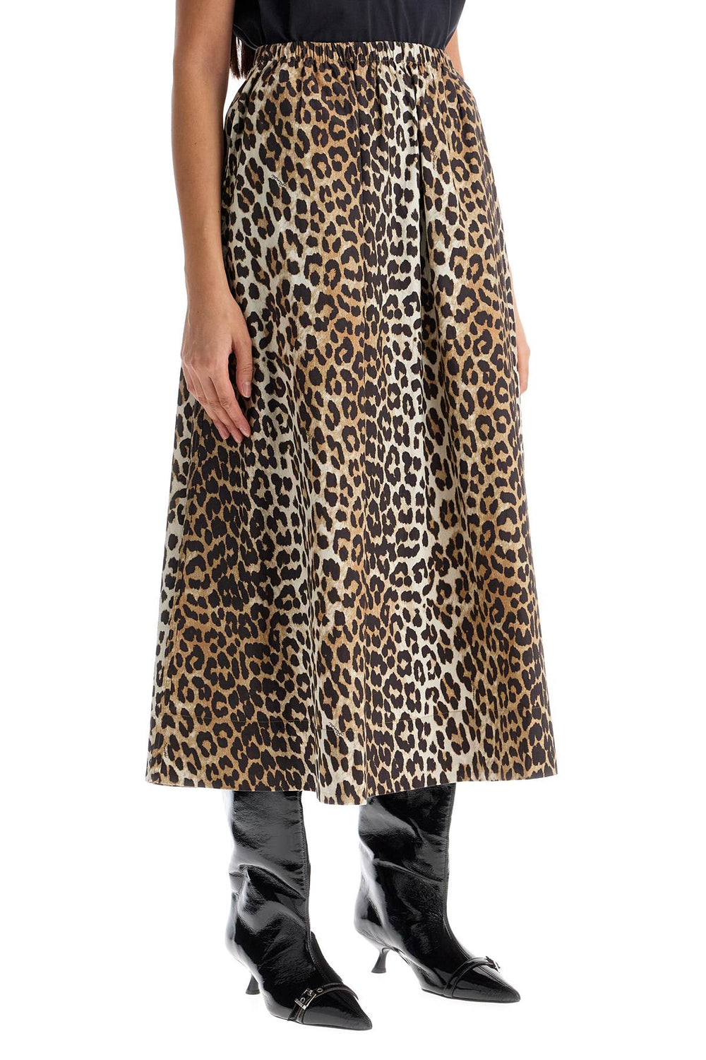 Ganni Leopard Print Midi Skirt