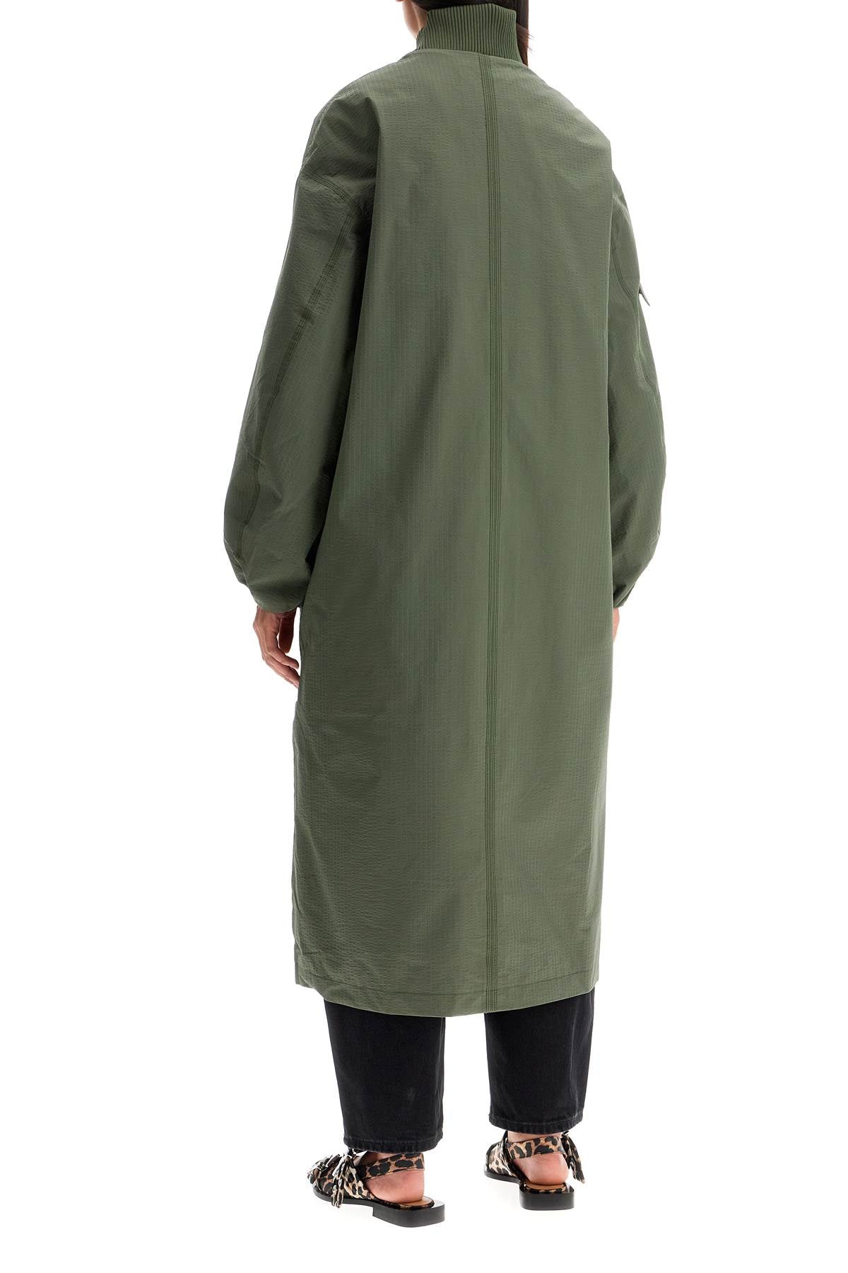 Ganni Long Tech Seersucker Trench Coat