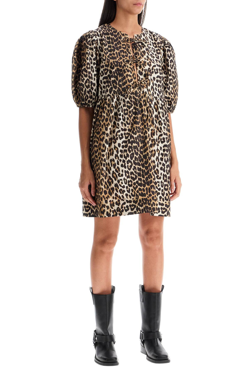 Ganni Leopard Print Tie String Mini Dress