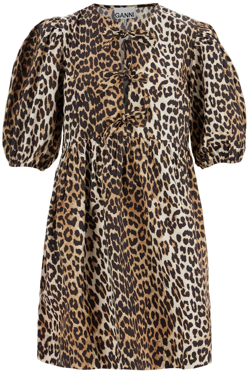 Ganni Leopard Print Tie String Mini Dress