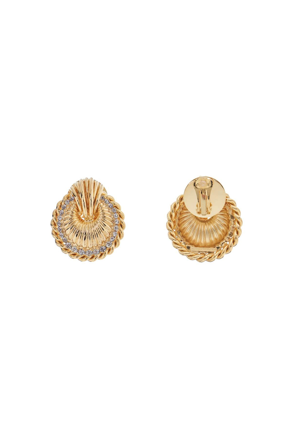 Alessandra Rich Gold Shell Earrings With Crystals