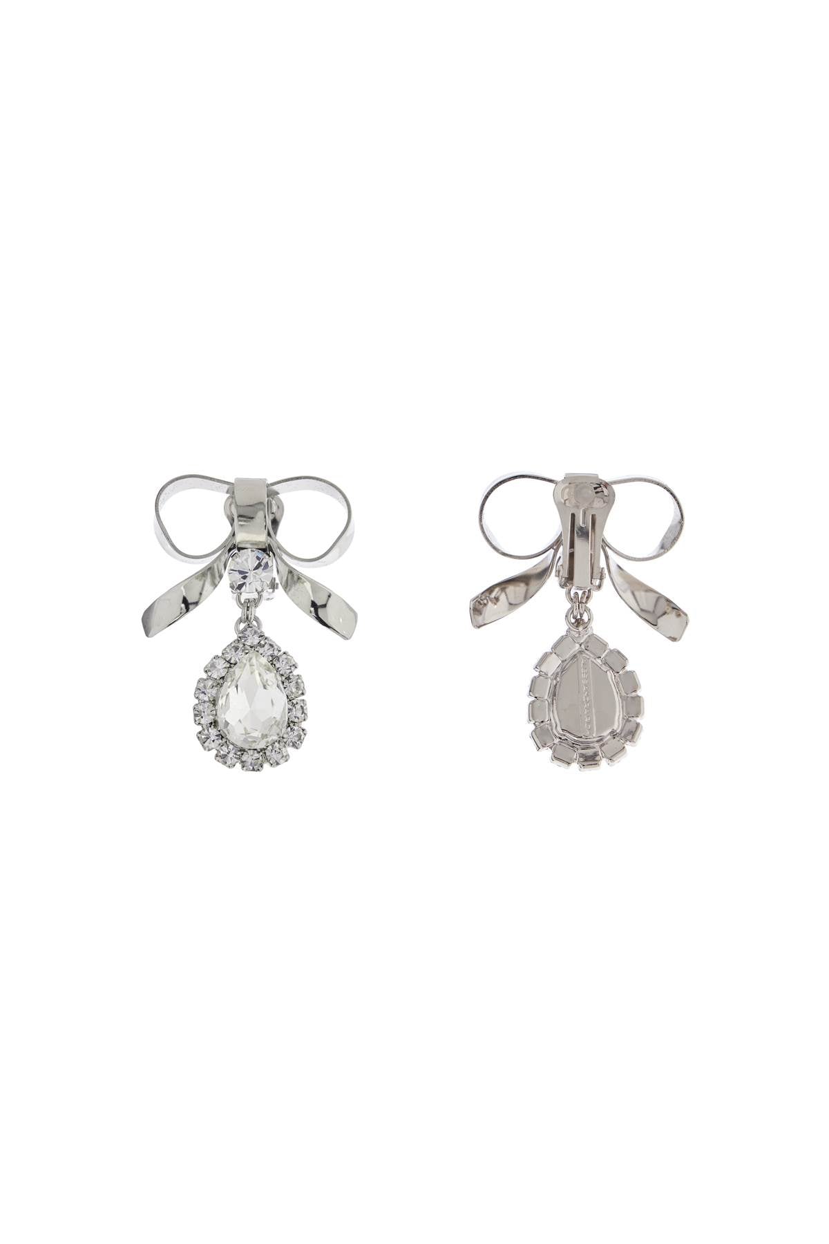 Alessandra Rich Bow Earrings With Crystal Pendant In Silver-Plated Brass