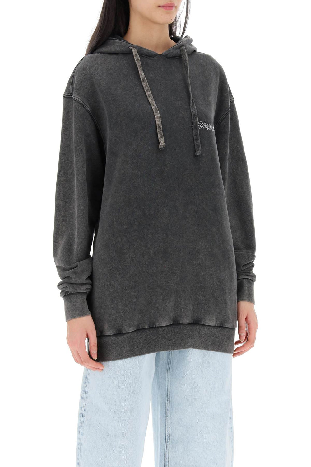 Alessandra Rich Oversized Hoodie With Print And Rhinestones