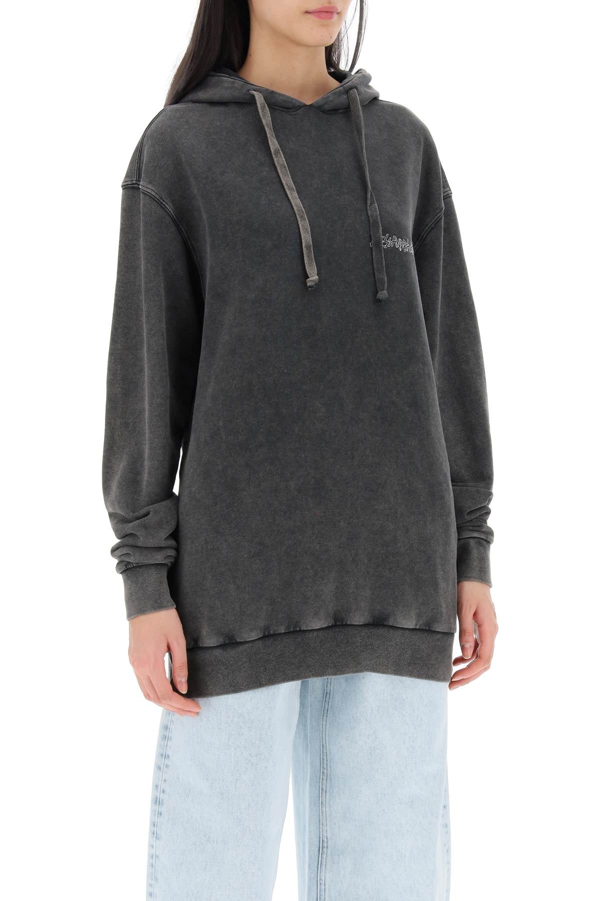 Alessandra Rich Oversized Hoodie With Print And Rhinestones