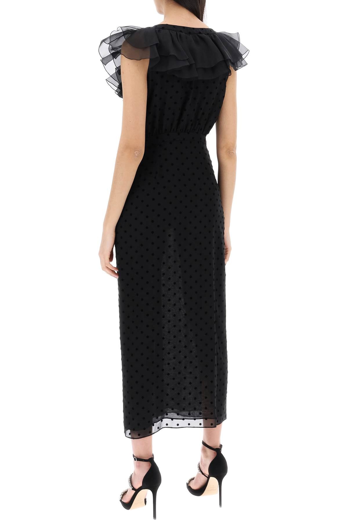 Alessandra Rich Polka Dot Midi Dress In Georgette Silk