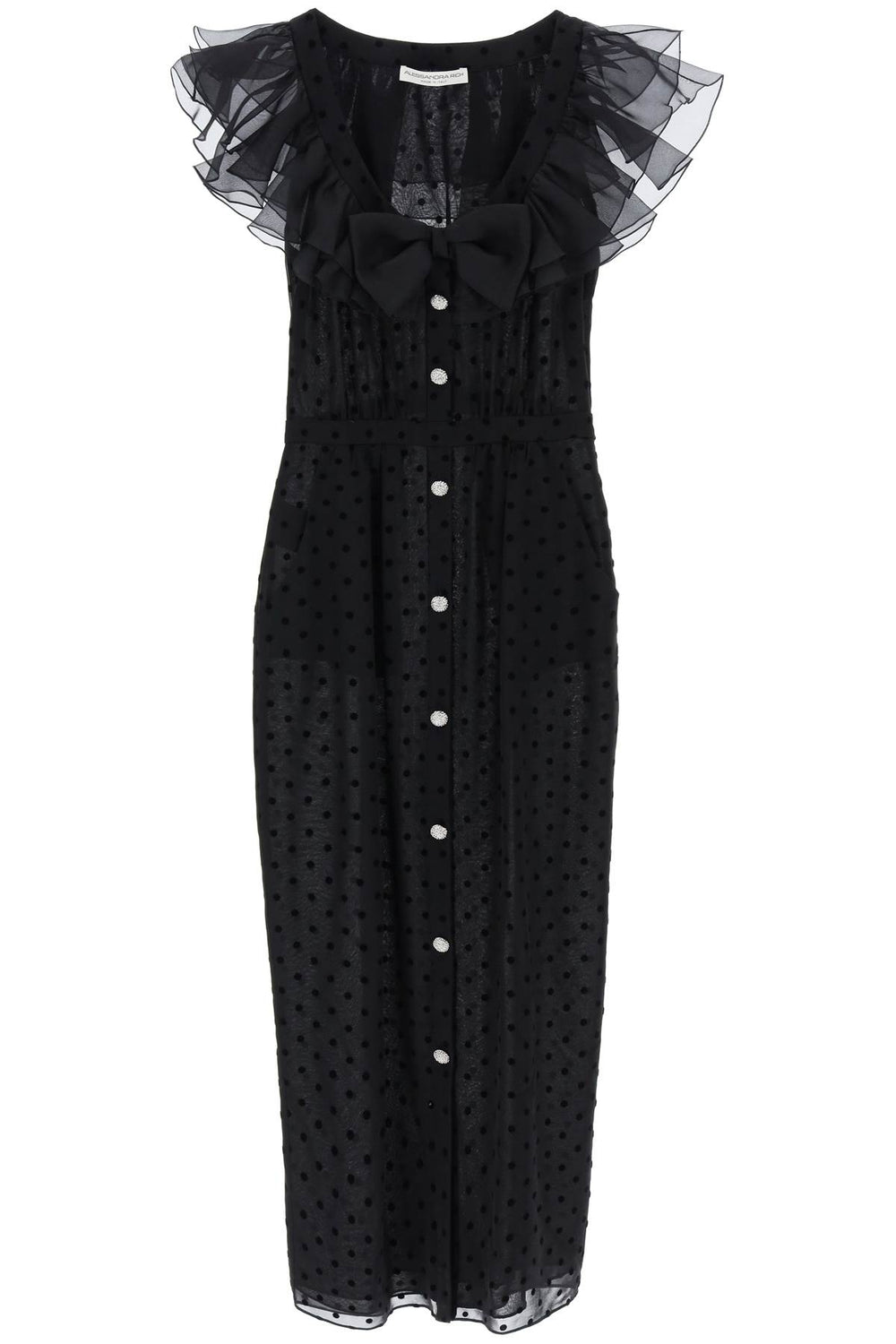 Alessandra Rich Polka Dot Midi Dress In Georgette Silk