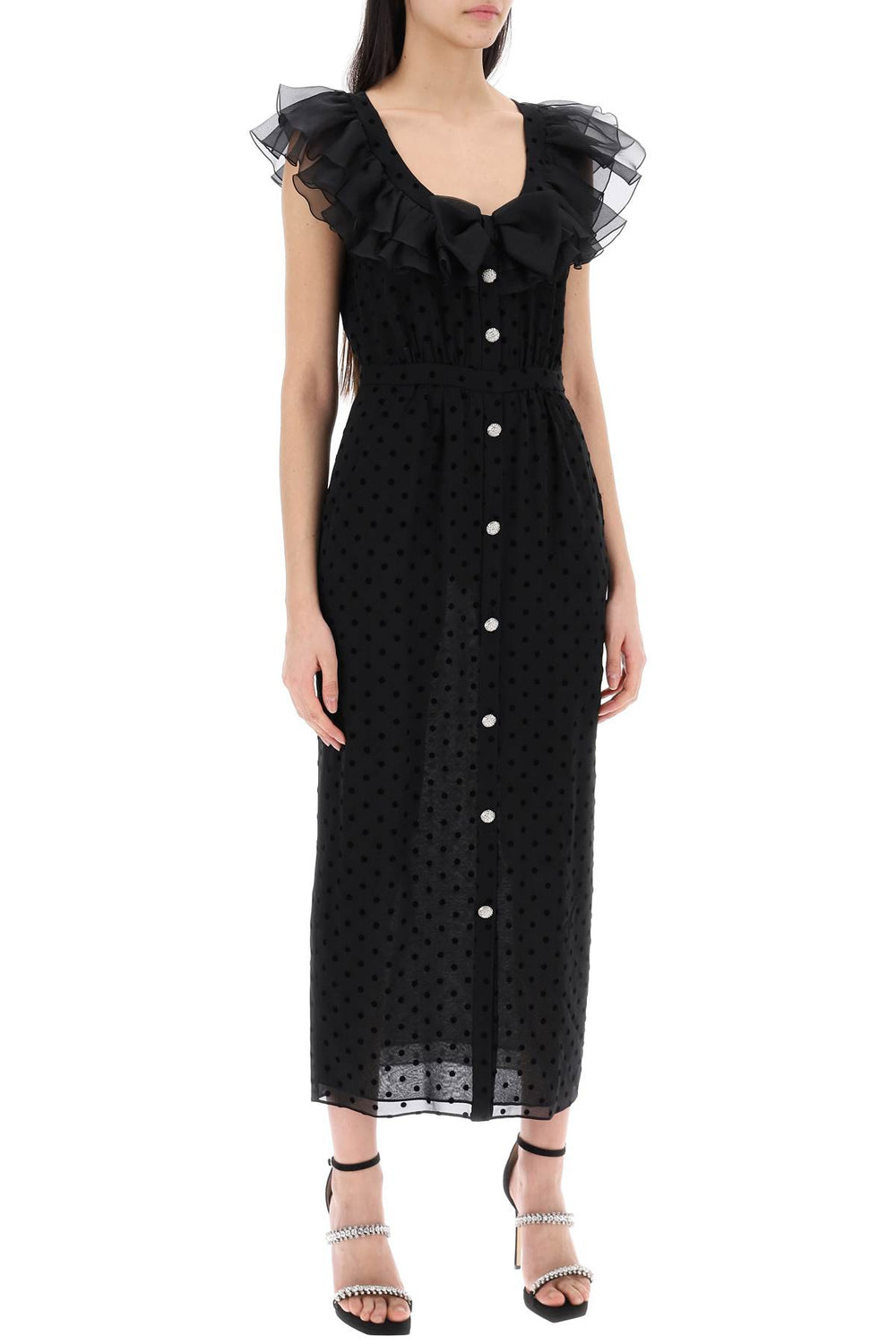 Alessandra Rich Polka Dot Midi Dress In Georgette Silk