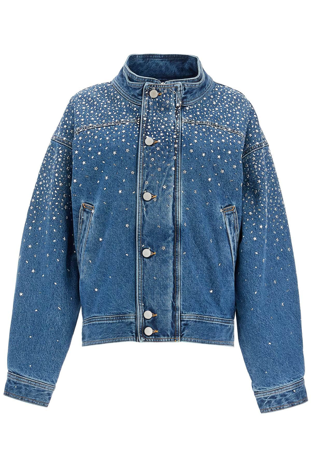 Alessandra Rich Denim Embellished Bomber Jacket