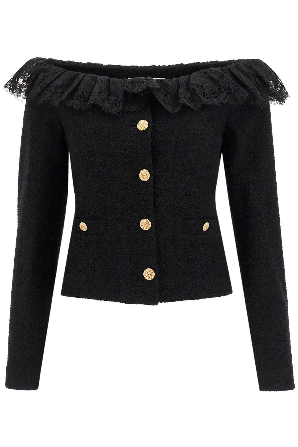 Alessandra Rich Off-shoulder Tweed Boucle Blazer