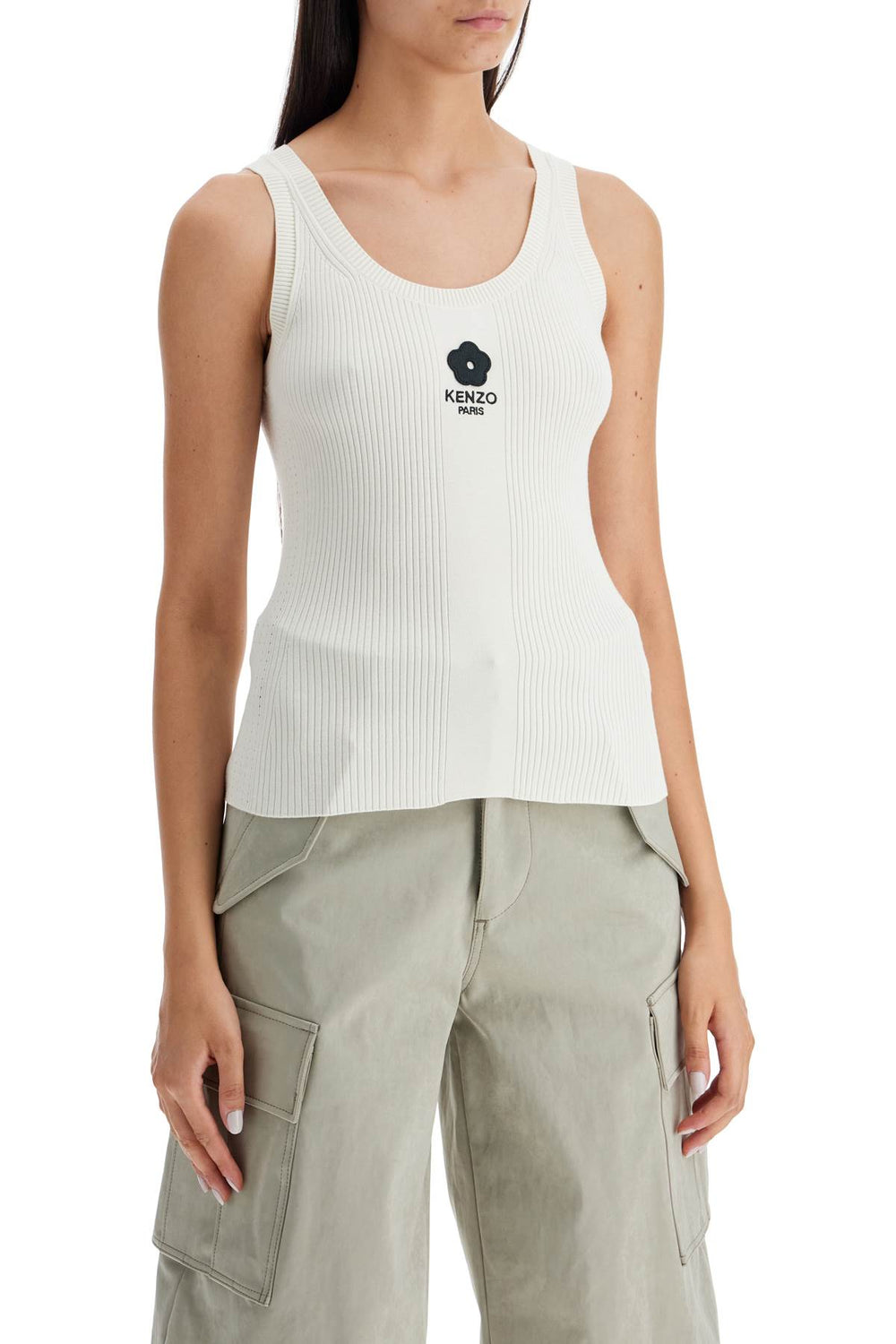 Kenzo Ribbed Knit Tank Top With Spaghetti Straps