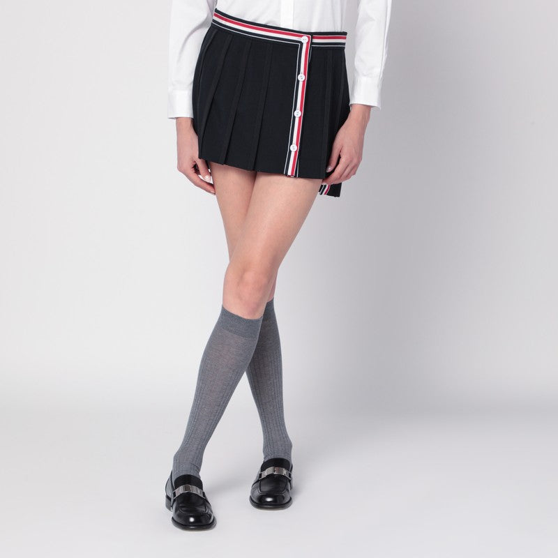 Thom Browne Black Ruffled Mini Skirt In Wool Blend