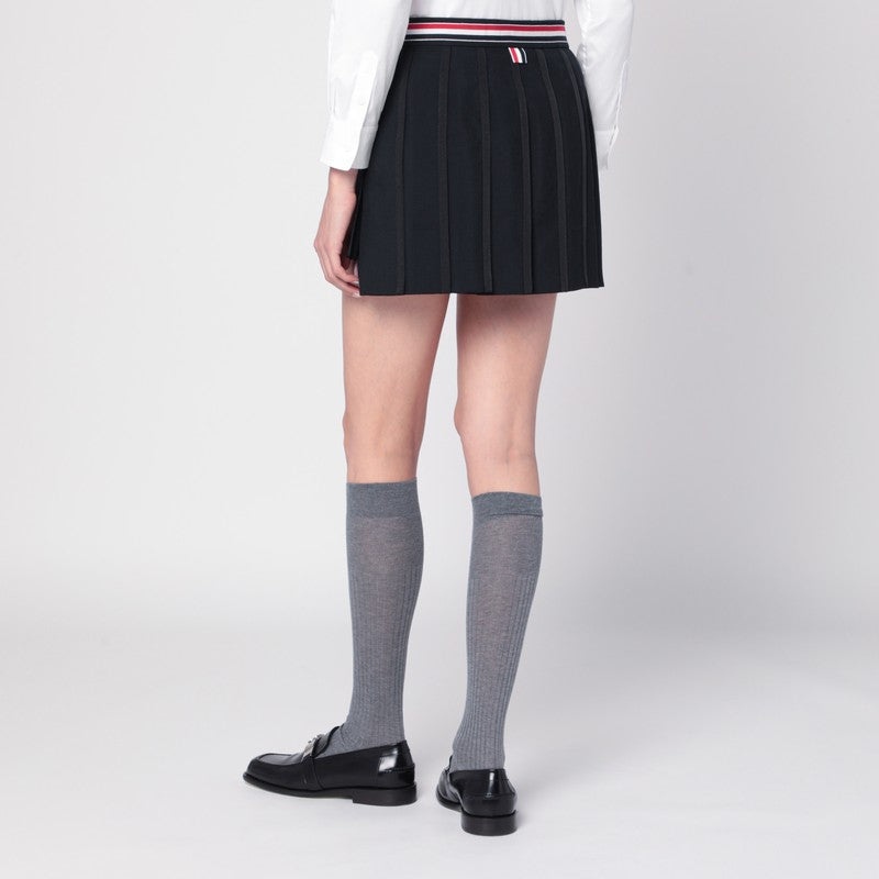 Thom Browne Black Ruffled Mini Skirt In Wool Blend
