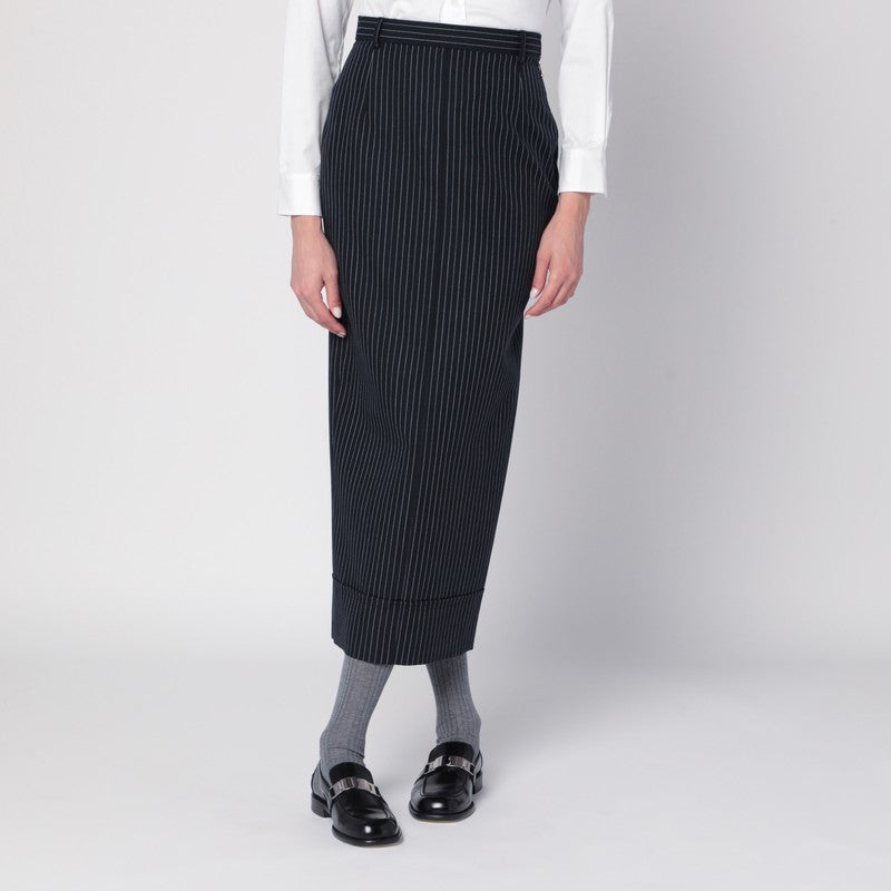 Thom Browne Navy Blue Pinstriped Pencil Skirt