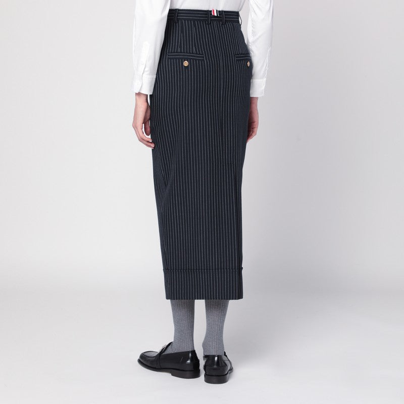 Thom Browne Navy Blue Pinstriped Pencil Skirt