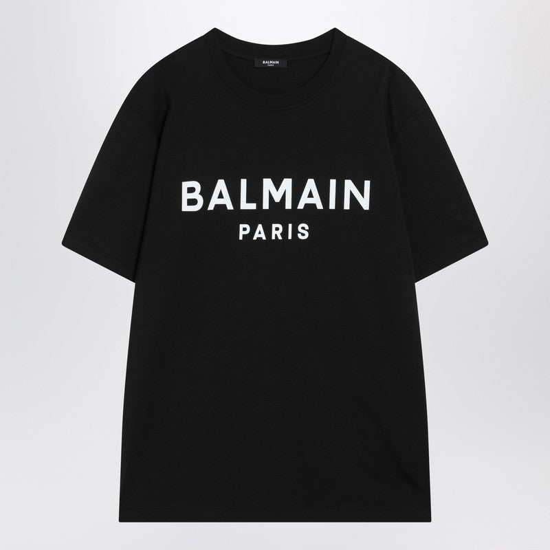 Balmain Black Cotton Crewneck T-shirt With Logo