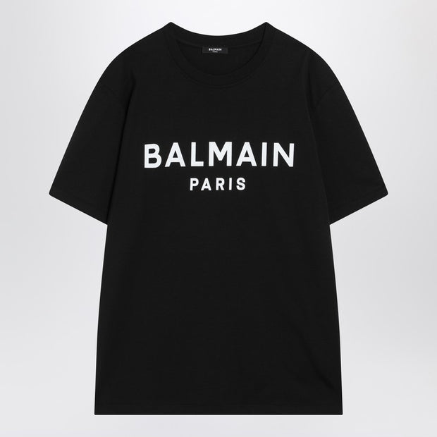 Balmain Black Cotton Crewneck T-shirt With Logo