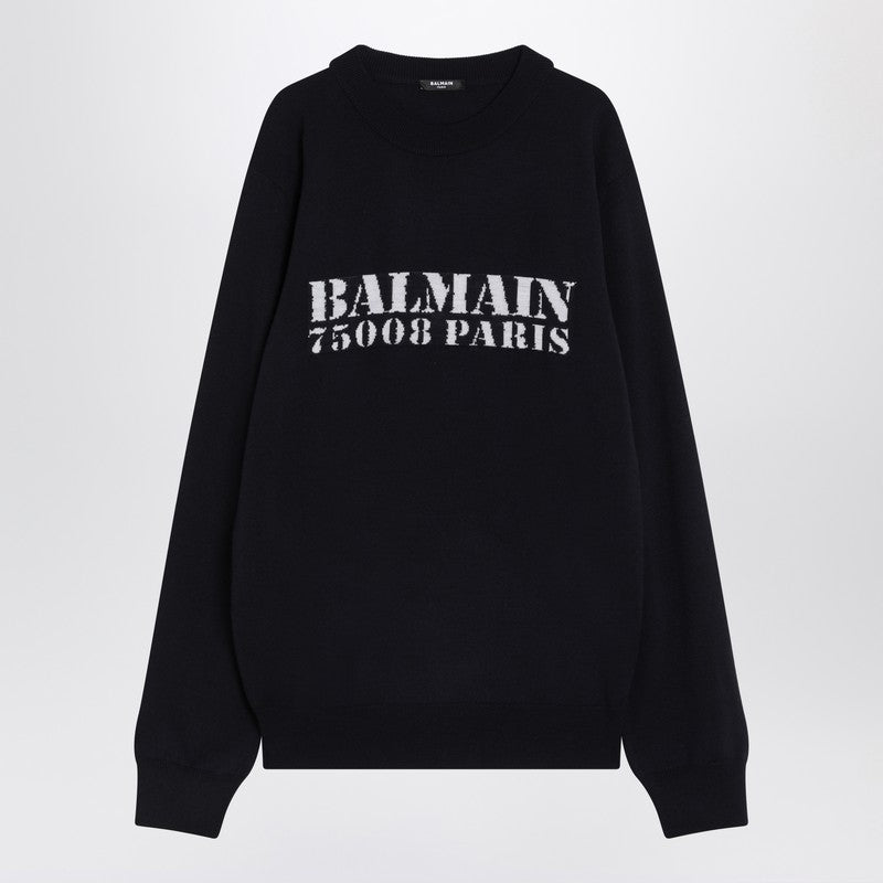 Balmain Blue Wool Sweater With Logo
