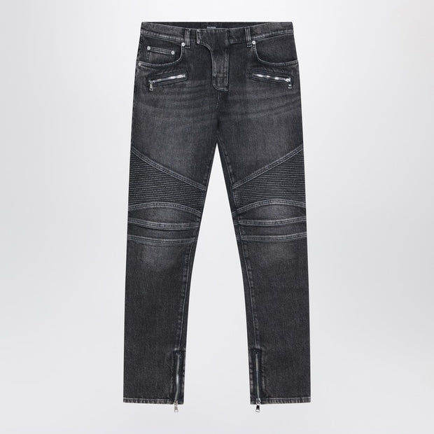 Balmain Grey Washed Slim Biker Jeans