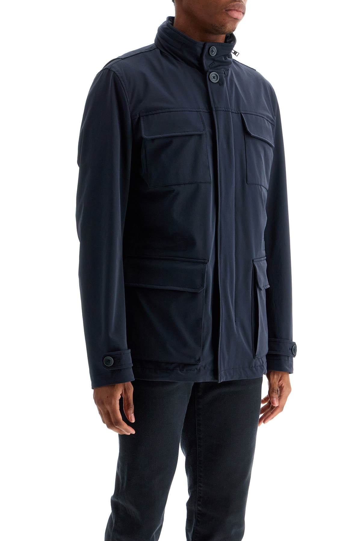 HERNO Dark Blue Polyester City Life Field Jacket With High Collar