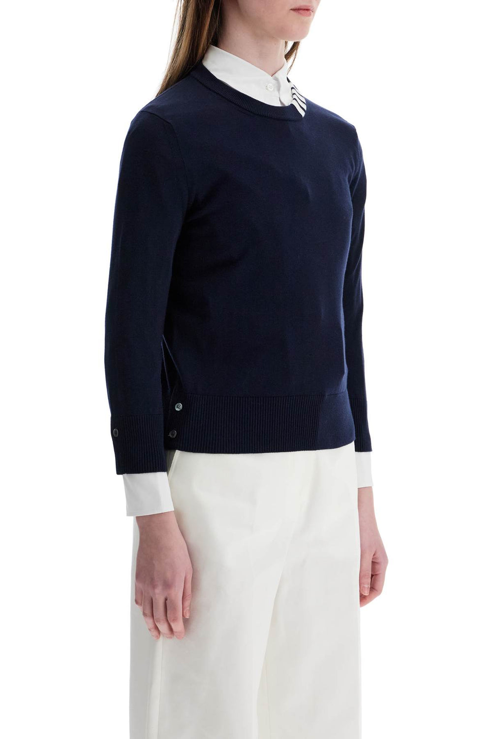 Thom Browne Navy Blue Cotton Sweatshirt With 4 Stripes And Crew Neck