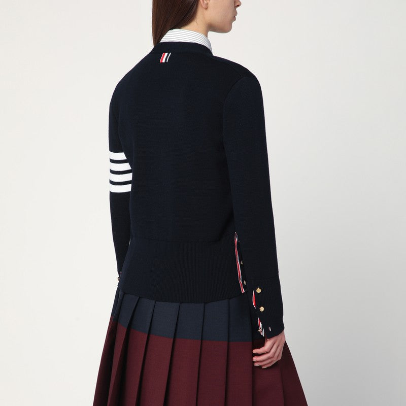 Thom Browne Navy Blue Wool Cardigan