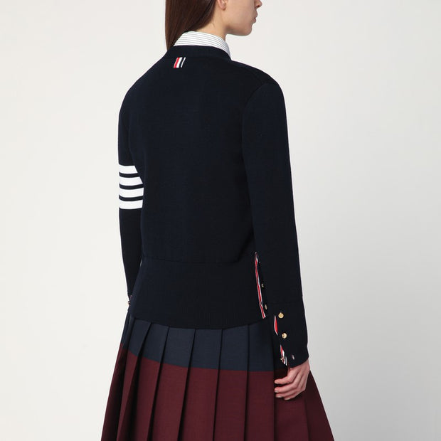 Thom Browne Navy Blue Wool Cardigan