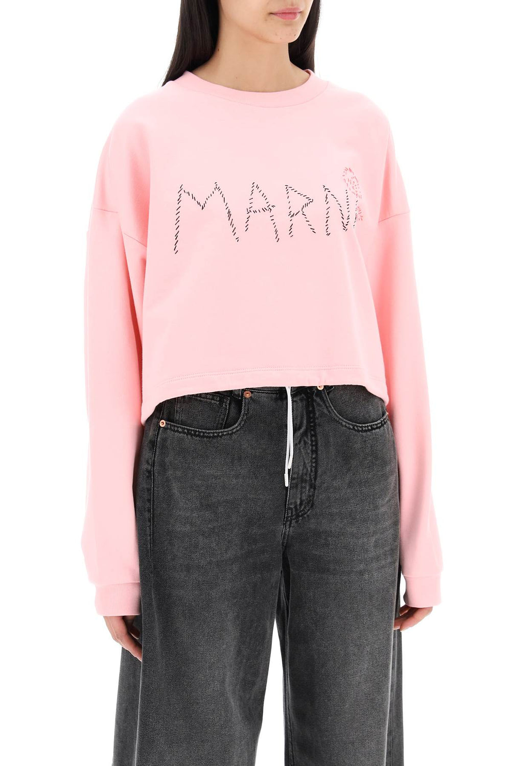 Marni Embroidered Logo Cropped Sweatshirt