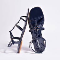 Larroude Hana Flat In Navy Patent Leather