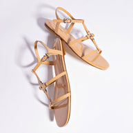 Larroude Hana Flat In Tan Patent Leather