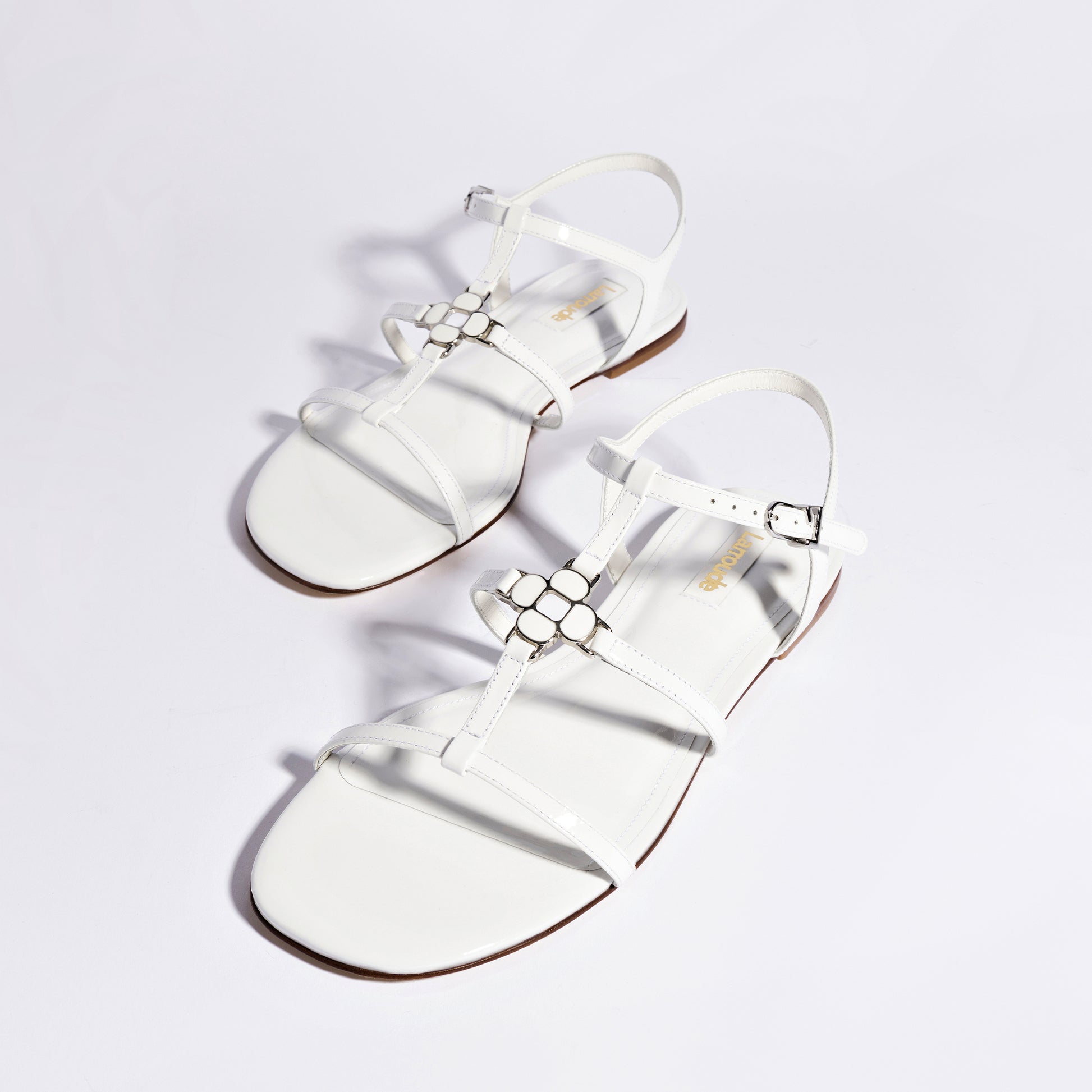 Larroude Hana Flat In White Patent Leather