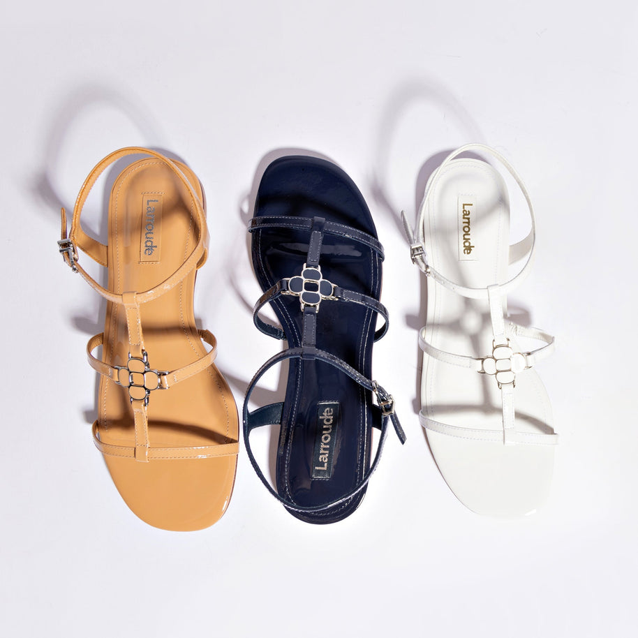 Larroude Hana Flat In Tan Patent Leather