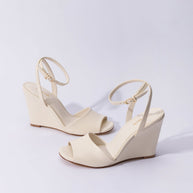 Larroude Yves Wedge In Ivory Leather